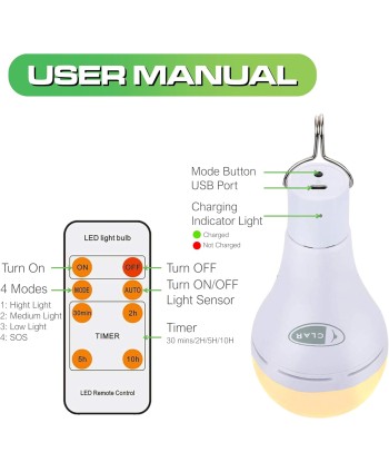 Bombilla Recargable por USB y con Panel Solar 9W