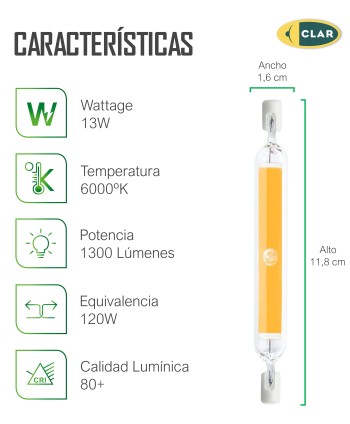 LINEAL R7s LED COB 13W 118mm*