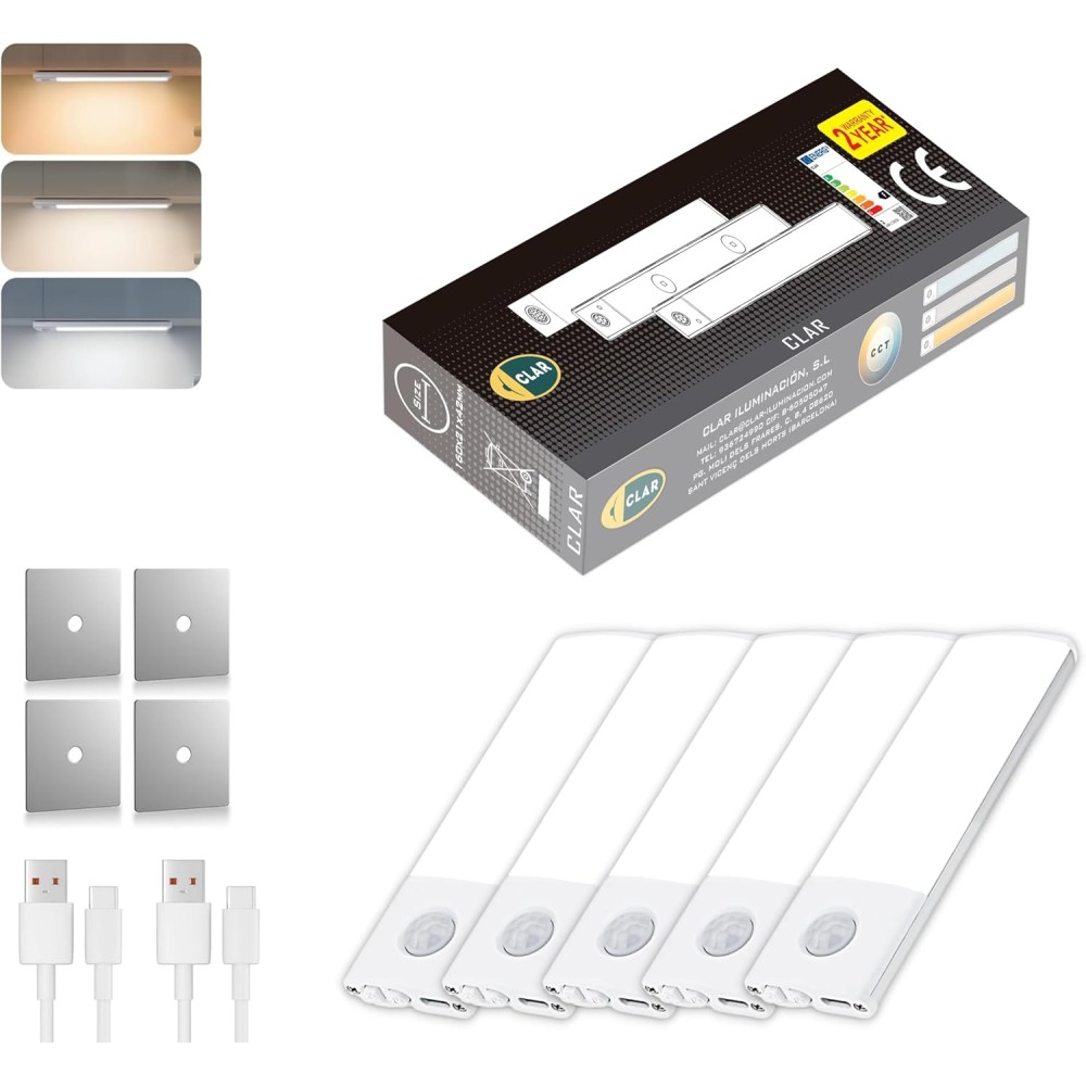 CLAR - Luces Para Armarios Interiores, Luz LED Magnética Con Sensor De Movimiento,10 Cm