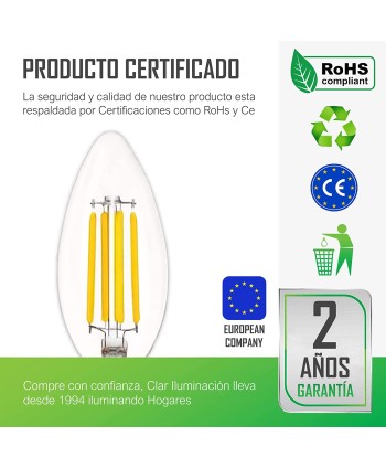 Bombillas LED E14 Filamento Vela 4W