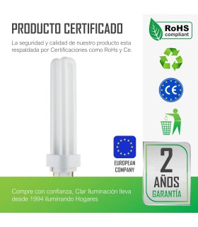 Bombilla Fluorescente Gemini D/E 18W G24d-2 Alto Flujo CFL Profesional 2 Pines Reemplazo Técnico Preciso
