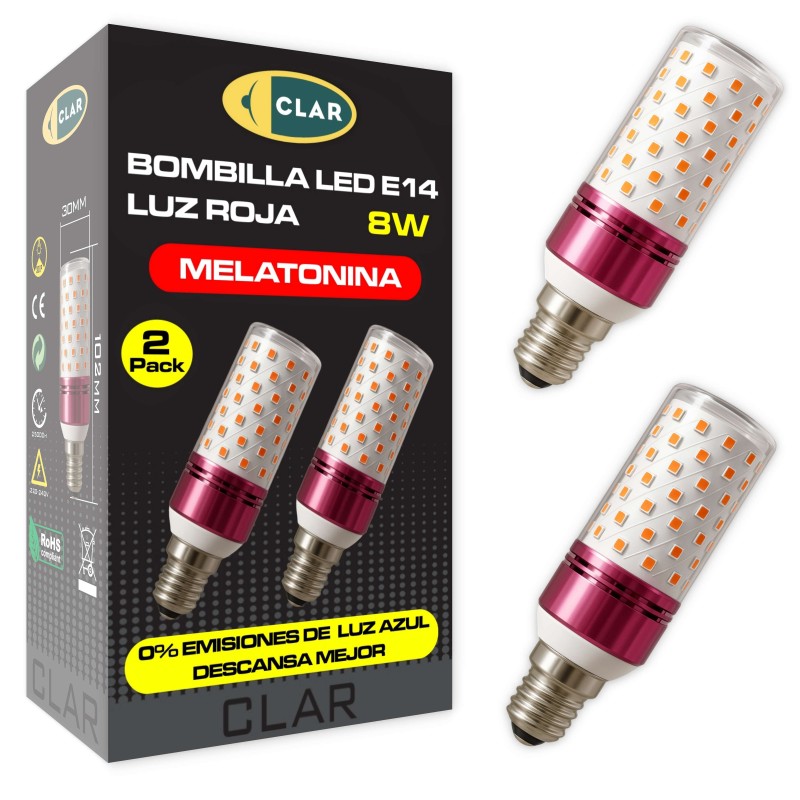copy of CLAR - Luz Roja Nocturna Melatonina, Luz Roja Bebe, Bombilla Para Dormir, 8W E27 (Pack 2)