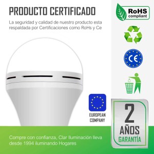 Bombilla LED Recargable 15W de Emergencia