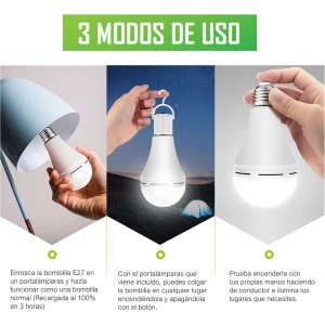 Bombilla LED Recargable 15W de Emergencia