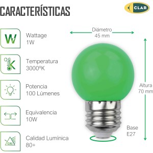 ESFERICA LED E27 1W 230V VERDE