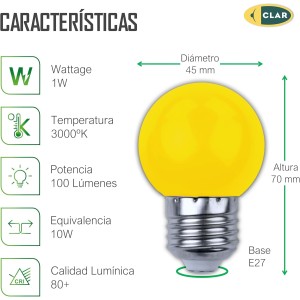 ESFERICA LED E27 1W AMARILLA