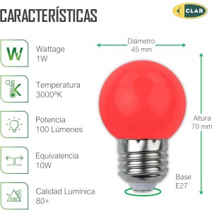 ESFERICA LED E27 1W 230V ROJA
