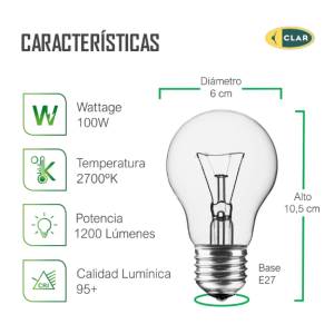 Bombilla Incandescente 125V 100W 2700K