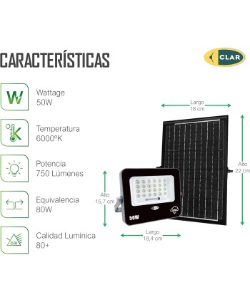 Proyector Solar 50W con Sensor Crepuscular ARGO