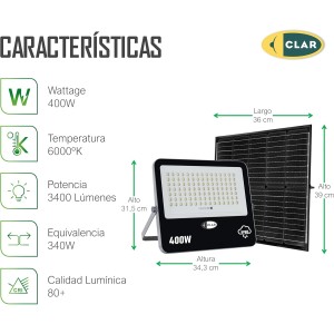 Proyector Solar 400W con Sensor Crepuscular ARGO