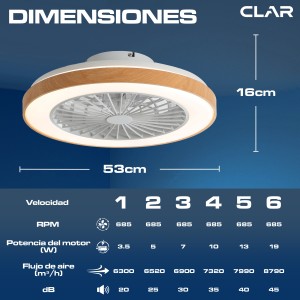 Ventilador de Techo Regulable (Redondo Madera)