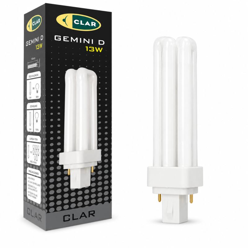 Bombilla Fluorescente Gemini D/E 13W G24d-2 Tubo Compacto CFL Profesional 2 Pines Alto