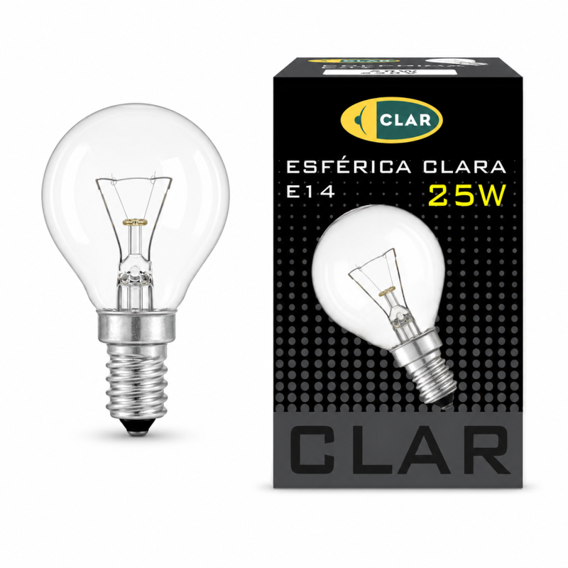 Bombilla Esférica Clara Incandescente E14 25W