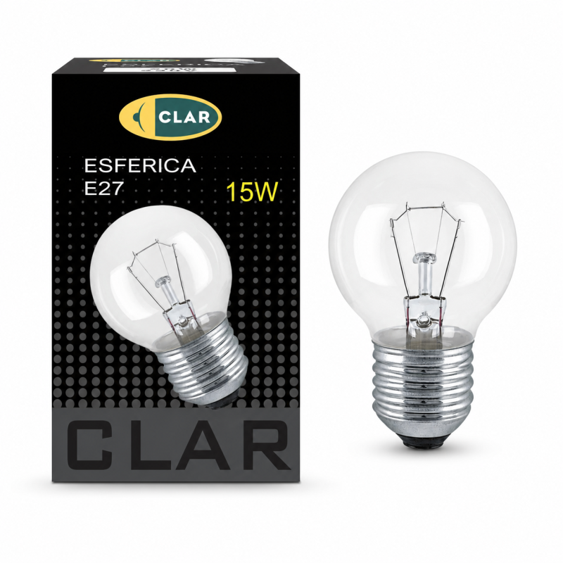 Bombilla Esférica E27 Clara Incandescente.