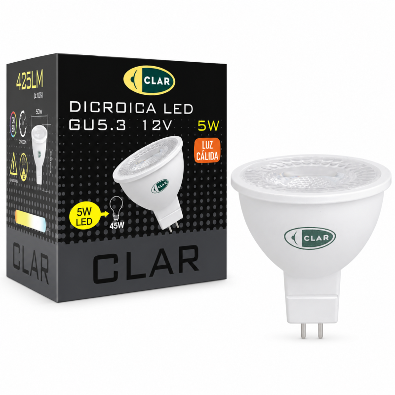 CLAR - Bombilla LED GU5.3, GU5.3 LED, MR16 LED, 5W