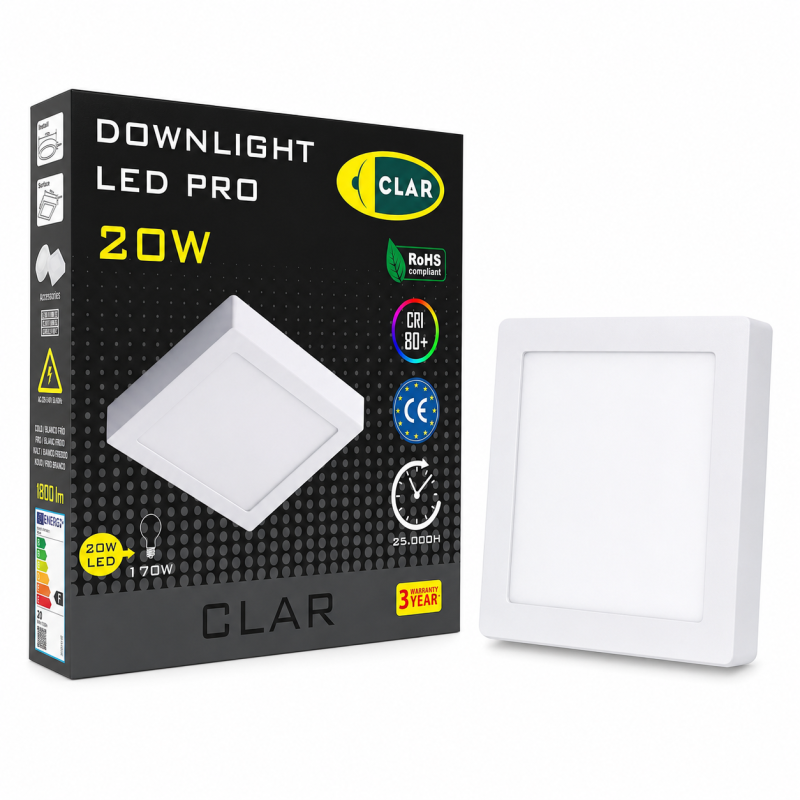 Downlight LED Superficie Cuadrado 20W