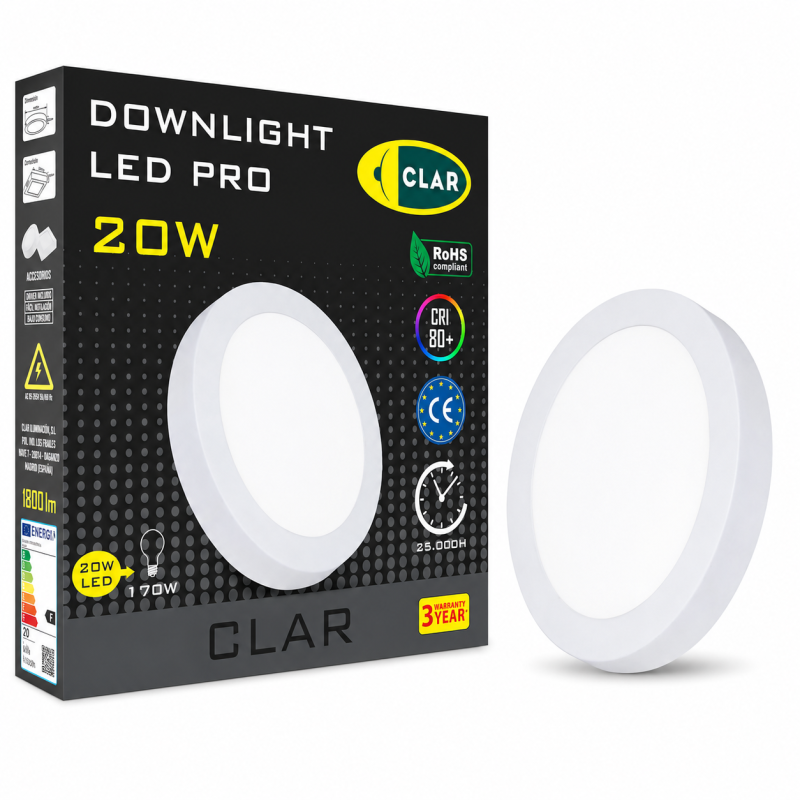 Downlight LED Superficie Redondo 20W