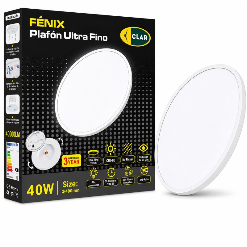 CLAR - Plafón Led Techo 40 Cm, Plafones Para Techo Led, sala 40W