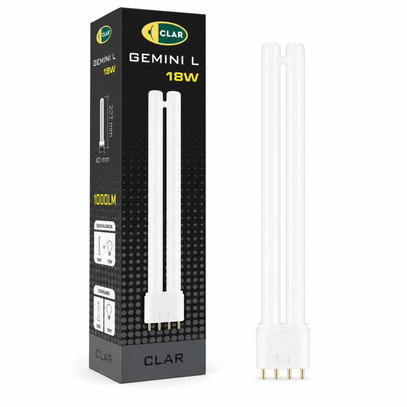 CLAR - Bombilla Fluorescente Gemini L 18W 4000K 2G11 Luz Blanca Neutra