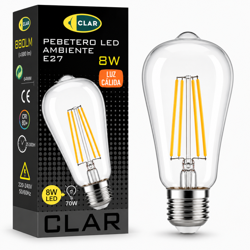 Bombilla LED E27 Filamento 8W ST64