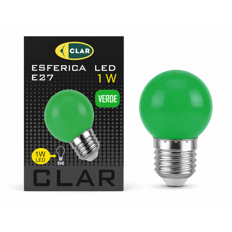 ESFERICA LED E27 1W 230V VERDE