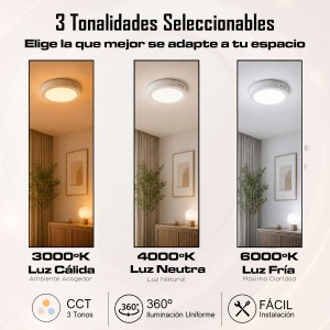 Downlight LED Techo Superficie 12W 3 Tonalidades CCT