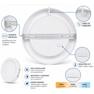 Downlight LED Techo Superficie 24W 3 Tonalidades CCT