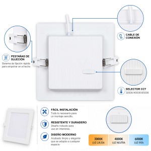 Downlight LED Techo Cuadrado 12W 3 Tonalidades CCT