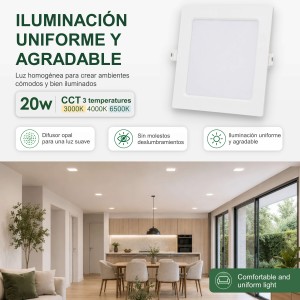 Downlight LED Techo Cuadrado 20W 3 Tonalidades CCT
