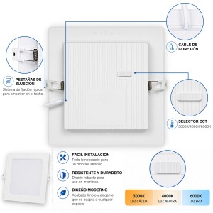 Downlight LED Techo Cuadrado 20W 3 Tonalidades CCT