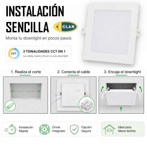 Downlight LED Techo Cuadrado 20W 3 Tonalidades CCT