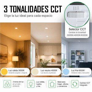 Downlight LED Techo Cuadrado 20W 3 Tonalidades CCT