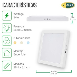 Downlight LED Superficie 24W 3 Tonalidades CCT