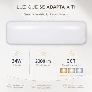 Plafon LED Techo, Plafon LED Techo Rectangular, 3 Tonalidades Seleccionables CCT