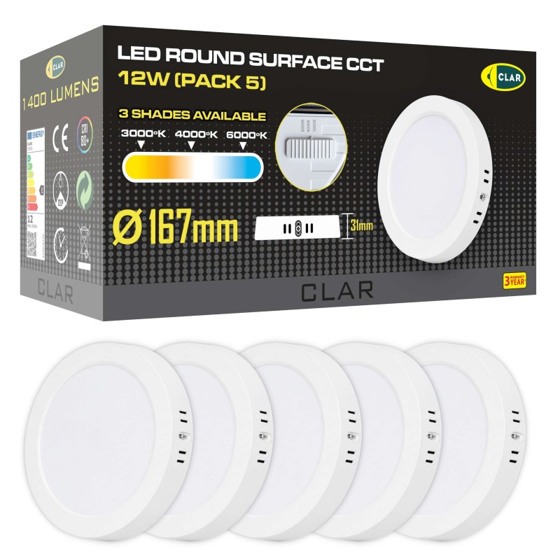Downlight LED Techo Superficie 12W 3 Tonalidades CCT