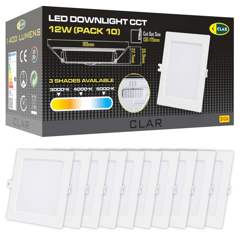 Downlight LED Techo Cuadrado 12W 3 Tonalidades CCT
